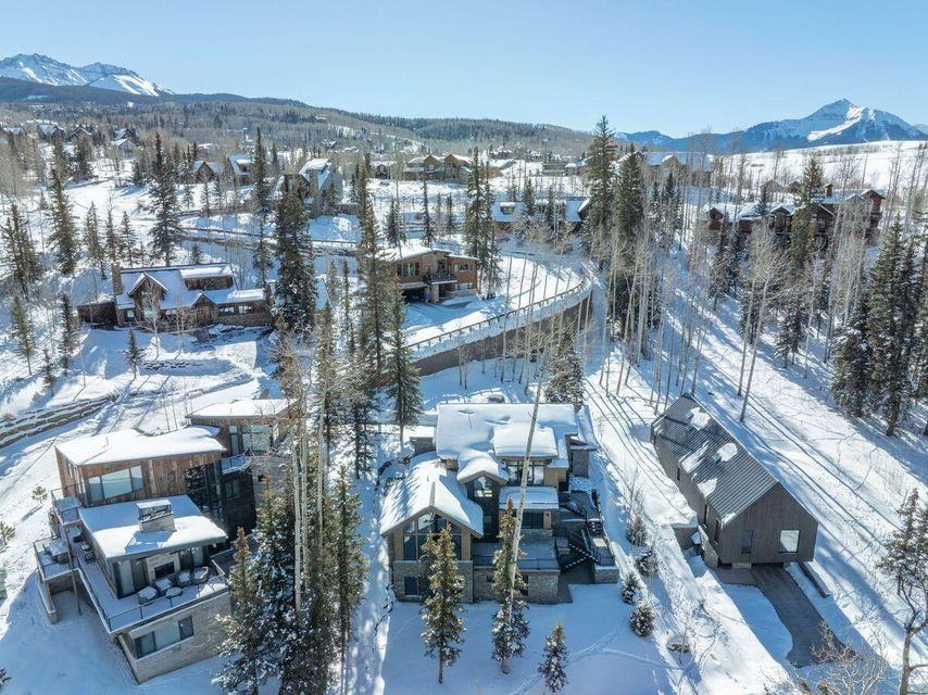 Aerial view toward Wilson Peak at 121 Adams Way, built by UltraBuilders in Telluride, Colorado