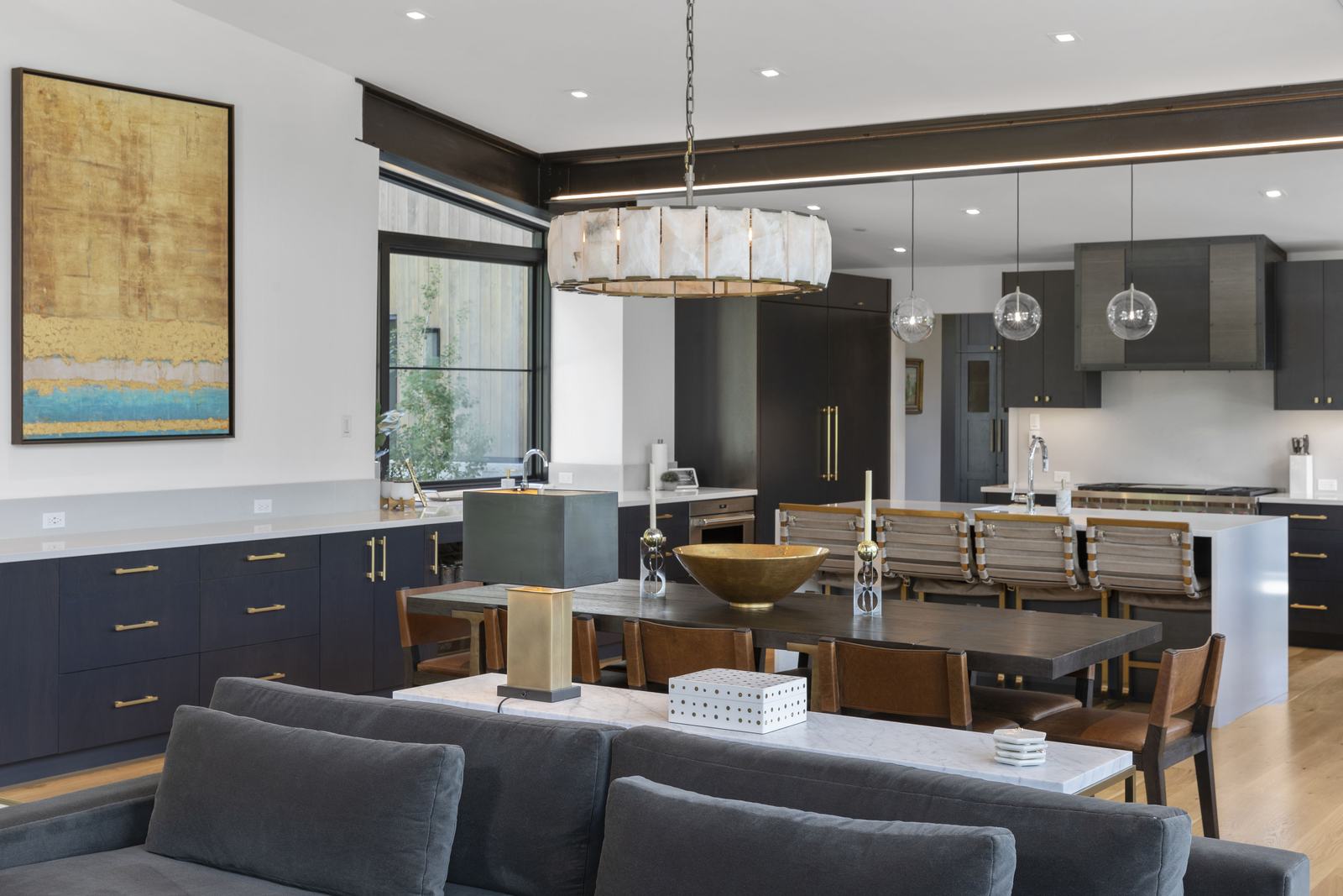 Kitchen and living room at 114 Lawson Overlook, built by UltraBuilders in Mountain Village, Colorado