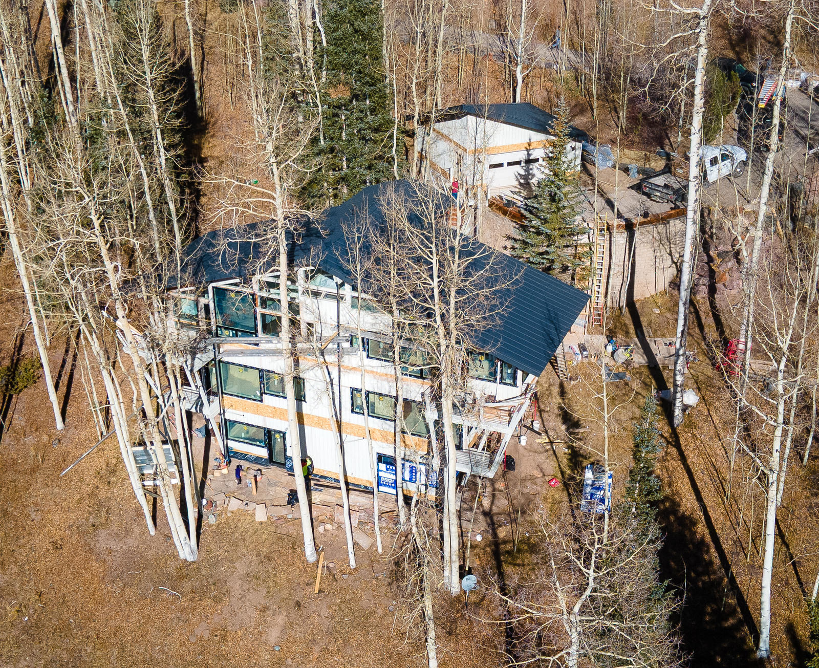 Aerial view at 1145 Elk Run, built by UltraBuilders in Telluride, Colorado