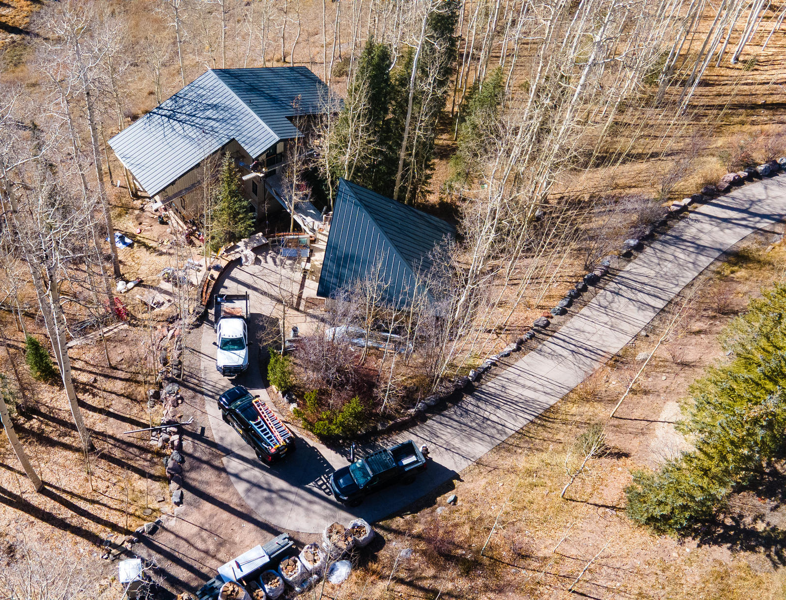 Aerial view of the site at 1145 Elk Run, built by UltraBuilders in Telluride, Colorado