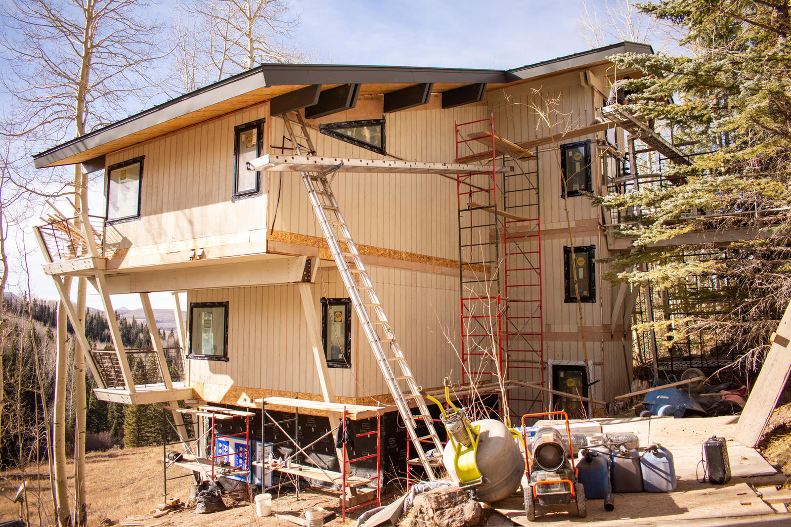 New siding and trim going on at 1145 Elk Run, built by UltraBuilders in Telluride, Colorado