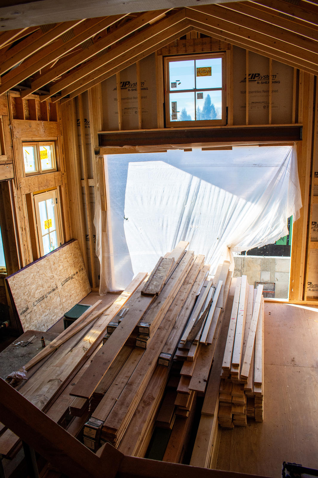 Framing at the window at 225 North Willow Street, built by UltraBuilders in Telluride, Colorado