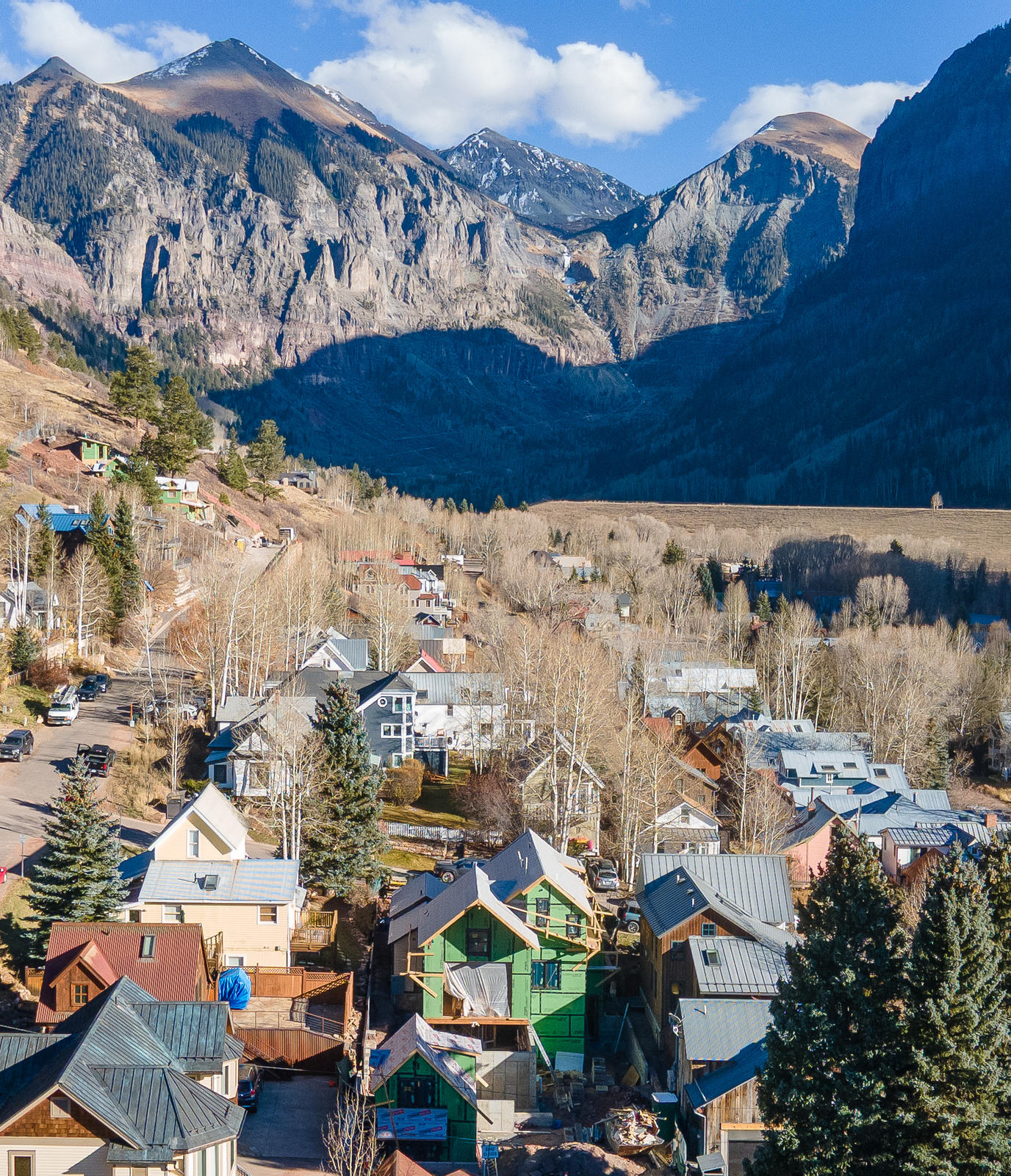 View over Telluride from the site at 225 North Willow Street, built by UltraBuilders in Telluride, Colorado