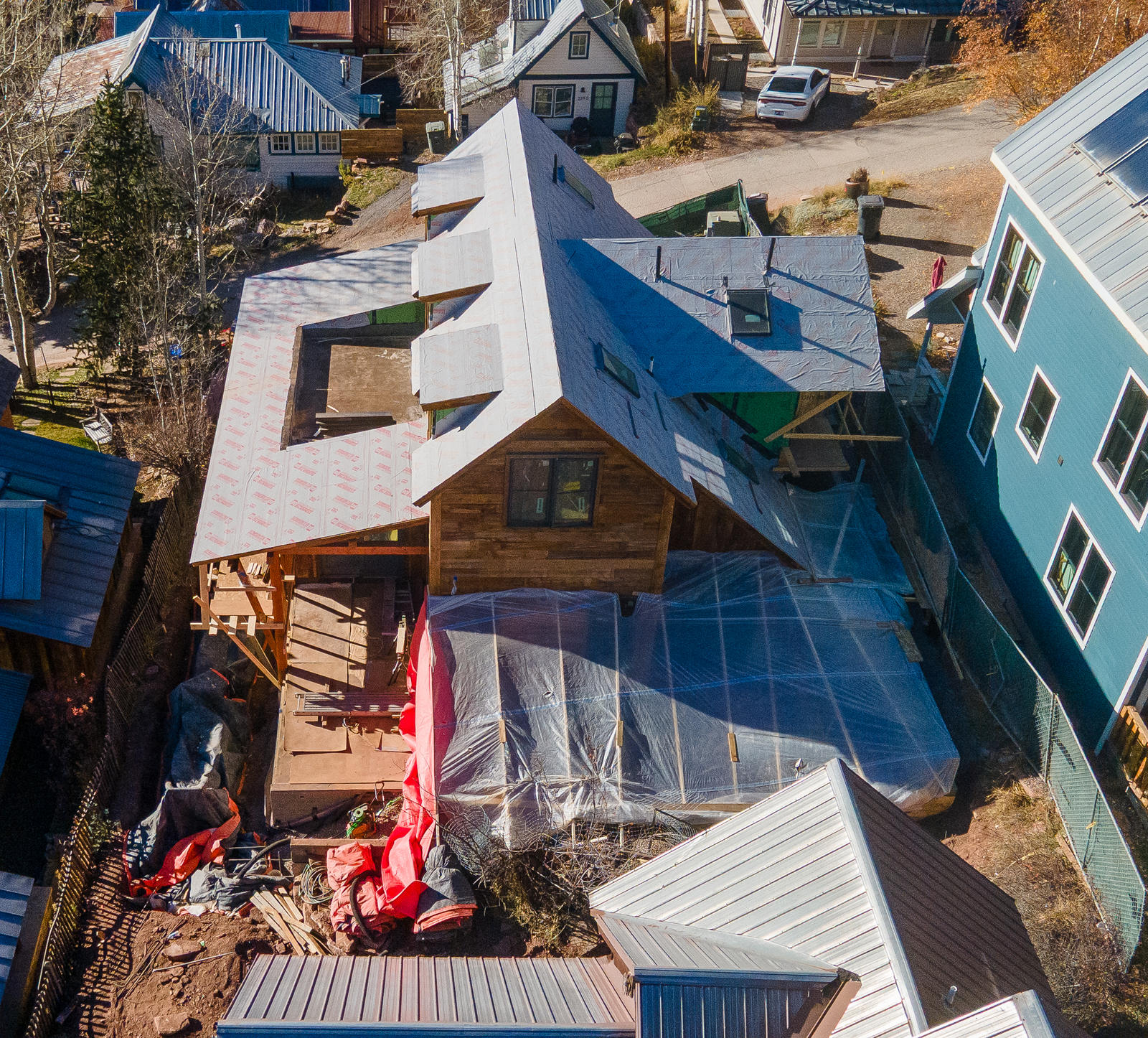 Aerial view at 306 North Willow Street, built by UltraBuilders in Telluride, Colorado