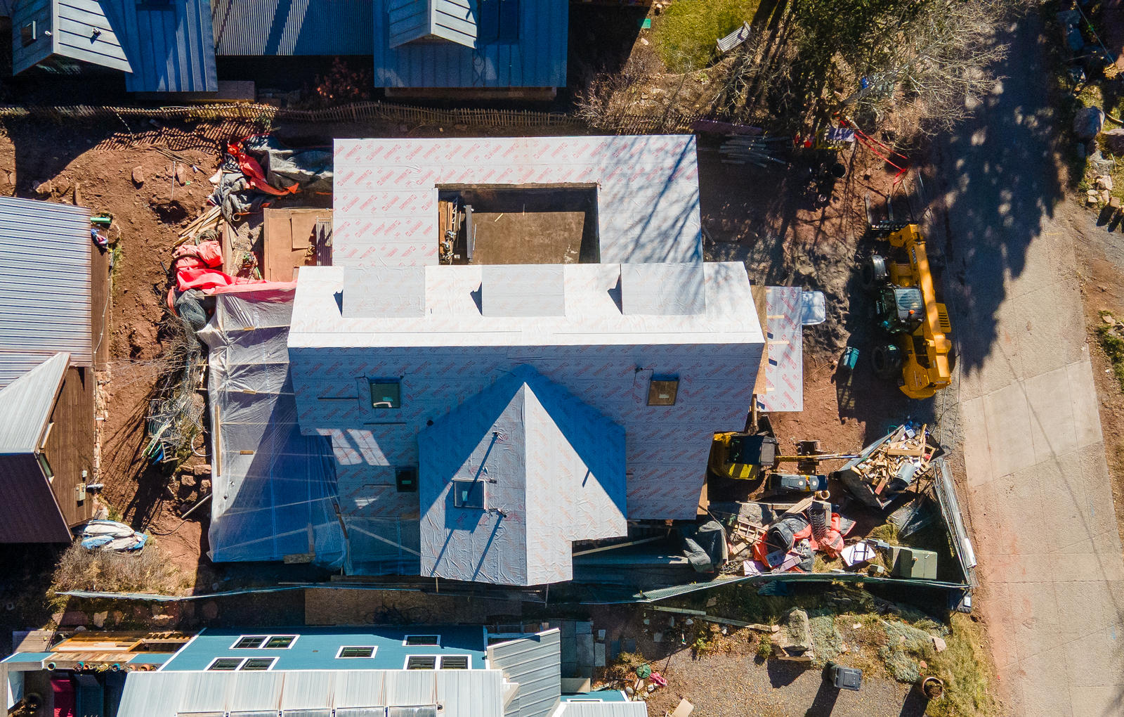 Aerial view of the roof at 306 North Willow Street, built by UltraBuilders in Telluride, Colorado