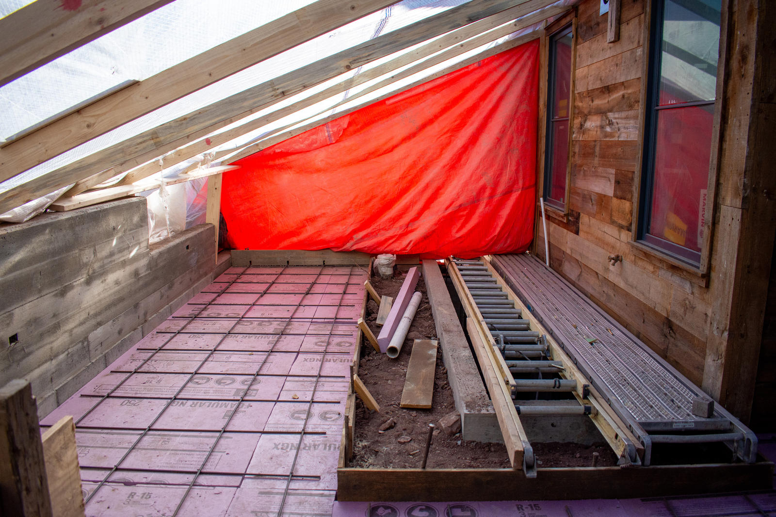 Interior, weather protection at 306 North Willow Street, built by UltraBuilders in Telluride, Colorado